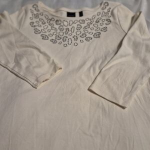 Rafaella Classy Cream Top with Black Embellishments.  Size Large